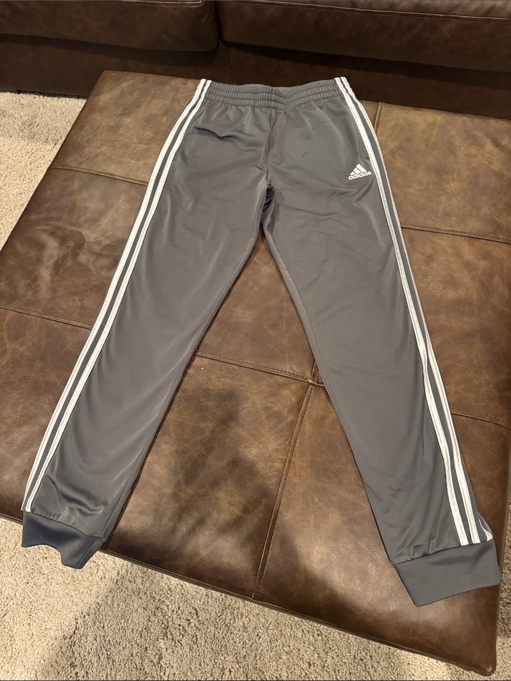 adidas Youth Large Gray Jogger Track Pants with White Side Stripes